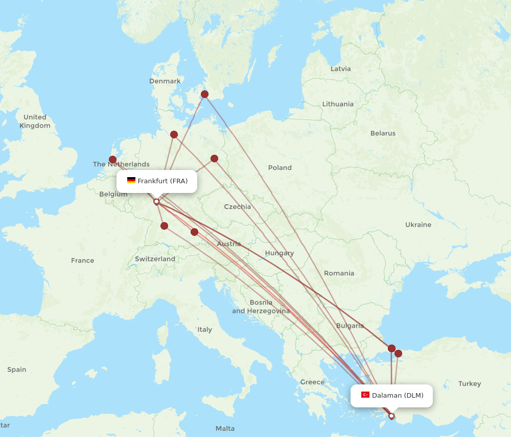 FRA to DLM flights and routes map