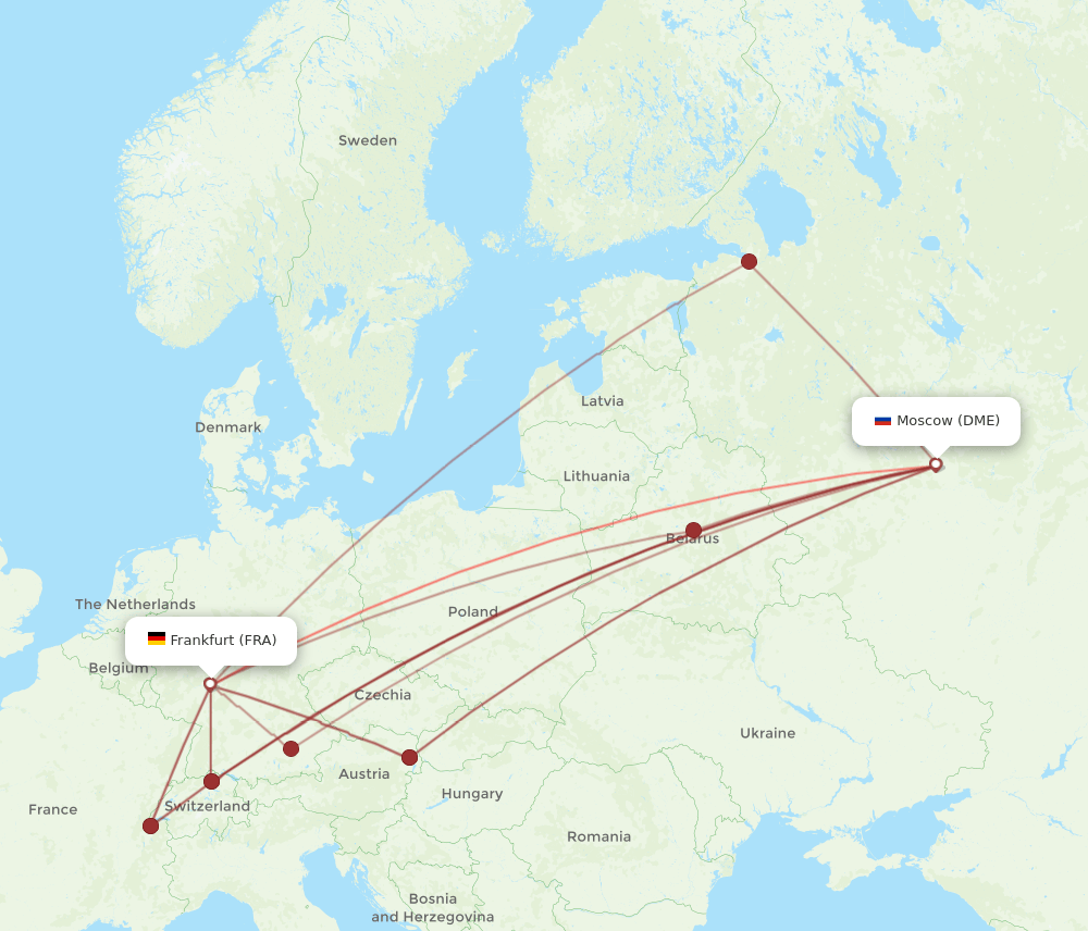 FRA to DME flights and routes map