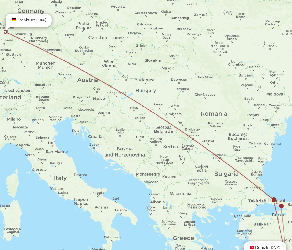 FRA-DNZ flight routes