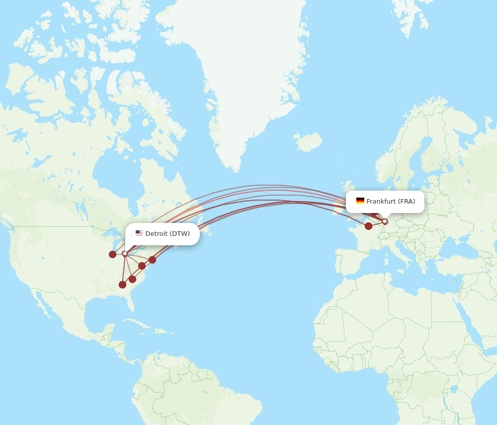 FRA-DTW flight routes