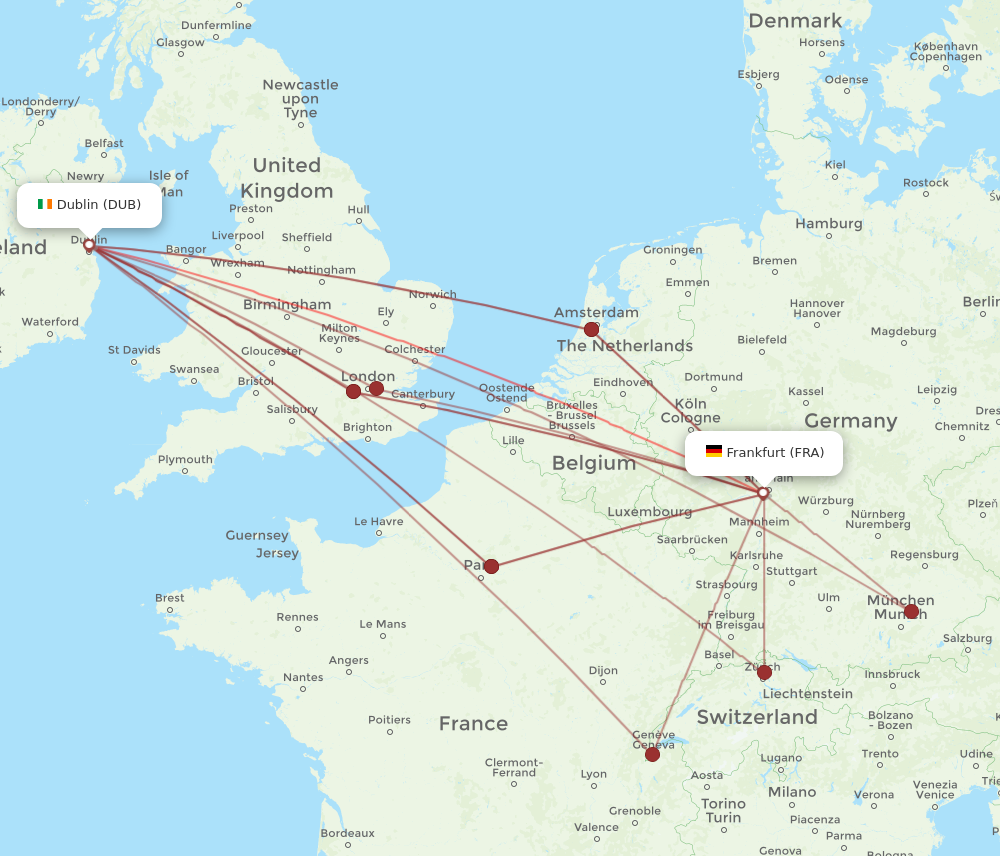 FRA to DUB flights and routes map