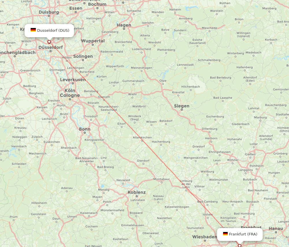 Frankfurt - Dusseldorf route map and flight paths