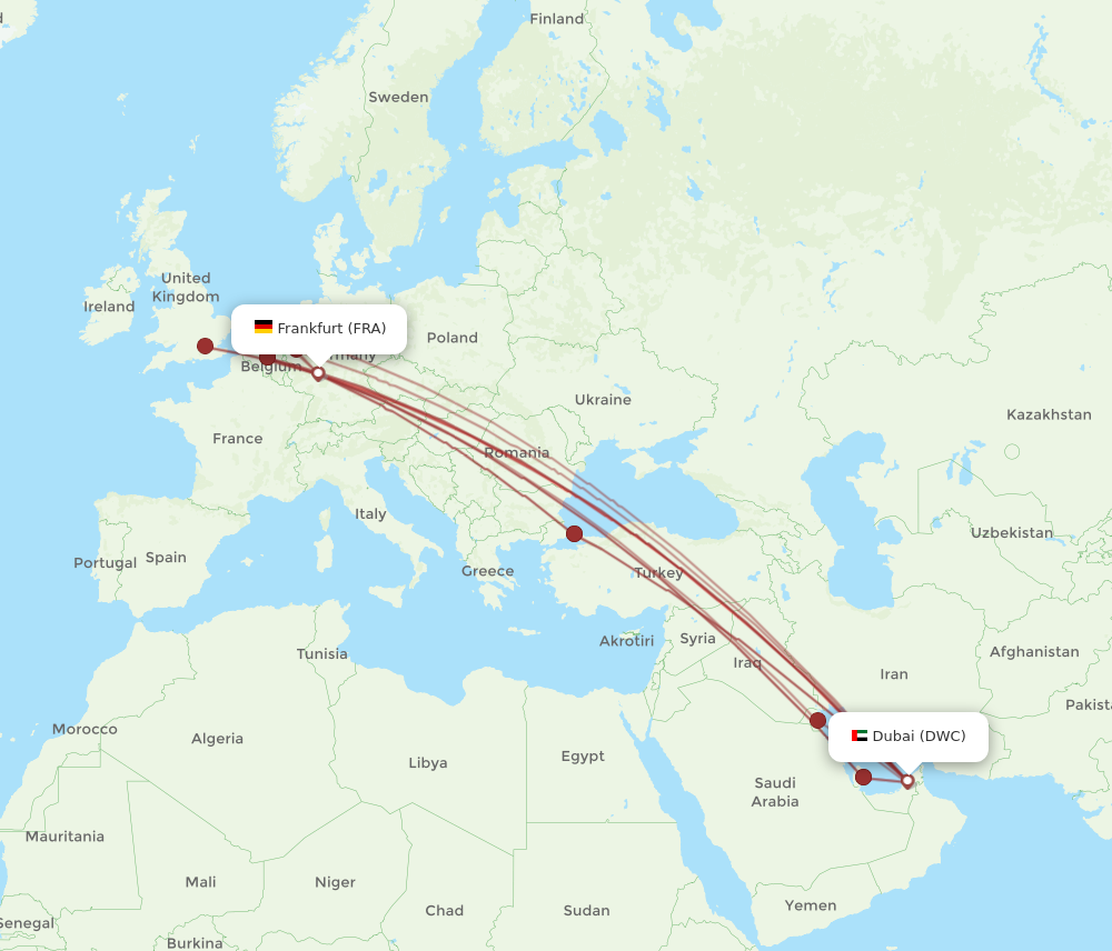 FRA to DWC flights and routes map