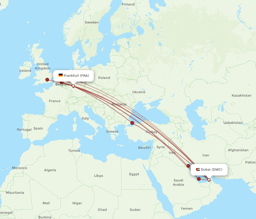 Frankfurt - Dubai route map and flight paths