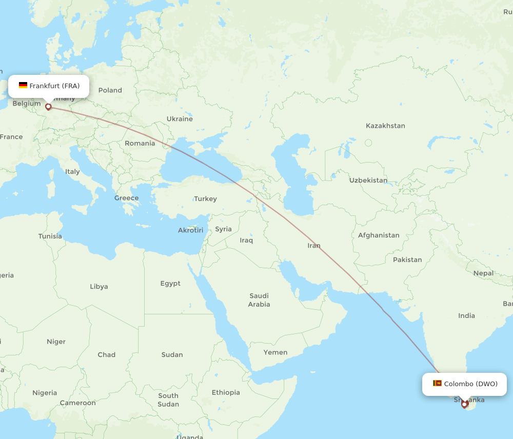 Frankfurt - Colombo route map and flight paths