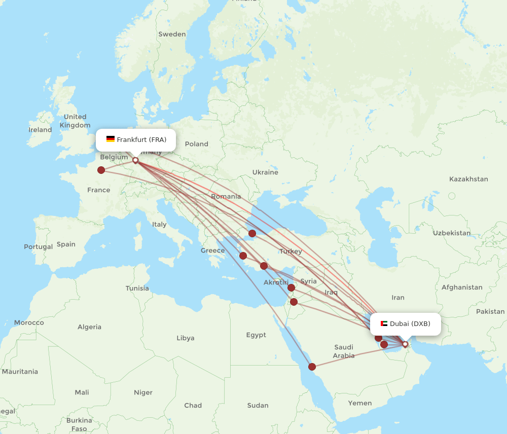 FRA-DXB flight routes