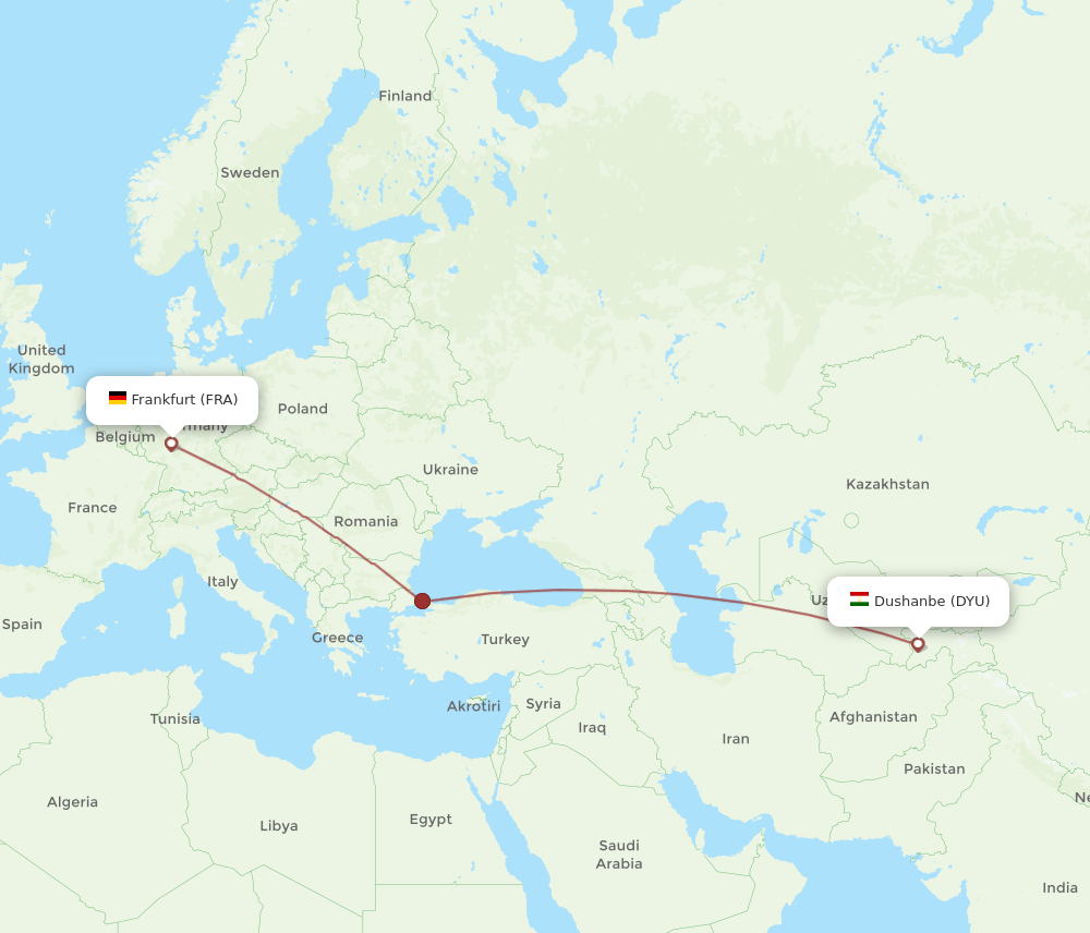 FRA-DYU flight routes