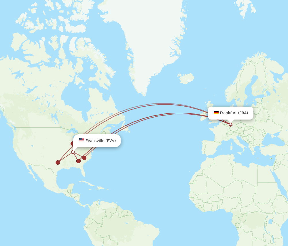 FRA to EVV flights and routes map