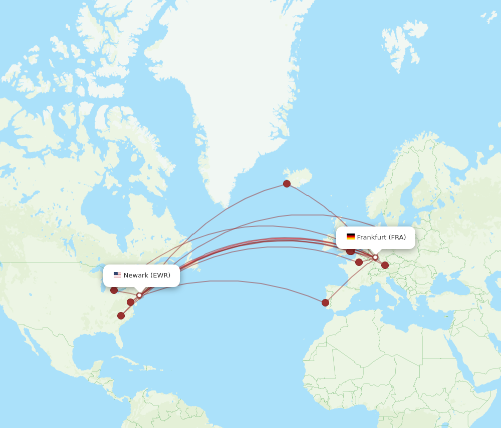 FRA to EWR flights and routes map