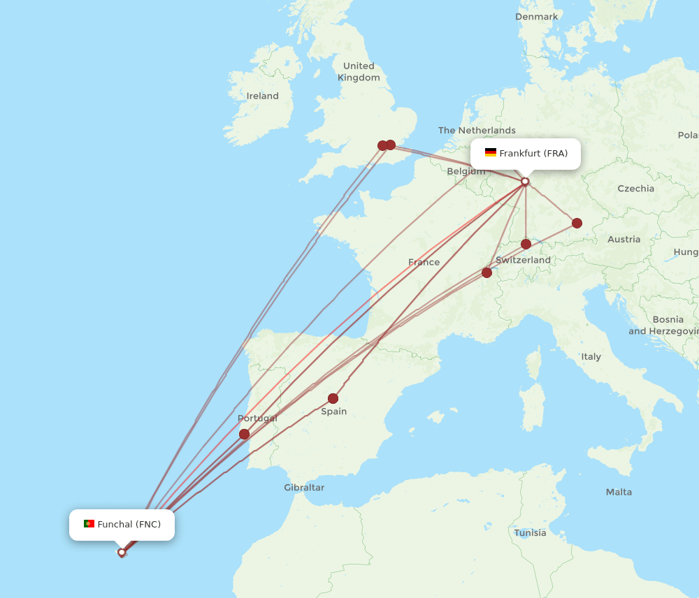 FRA-FNC flight routes