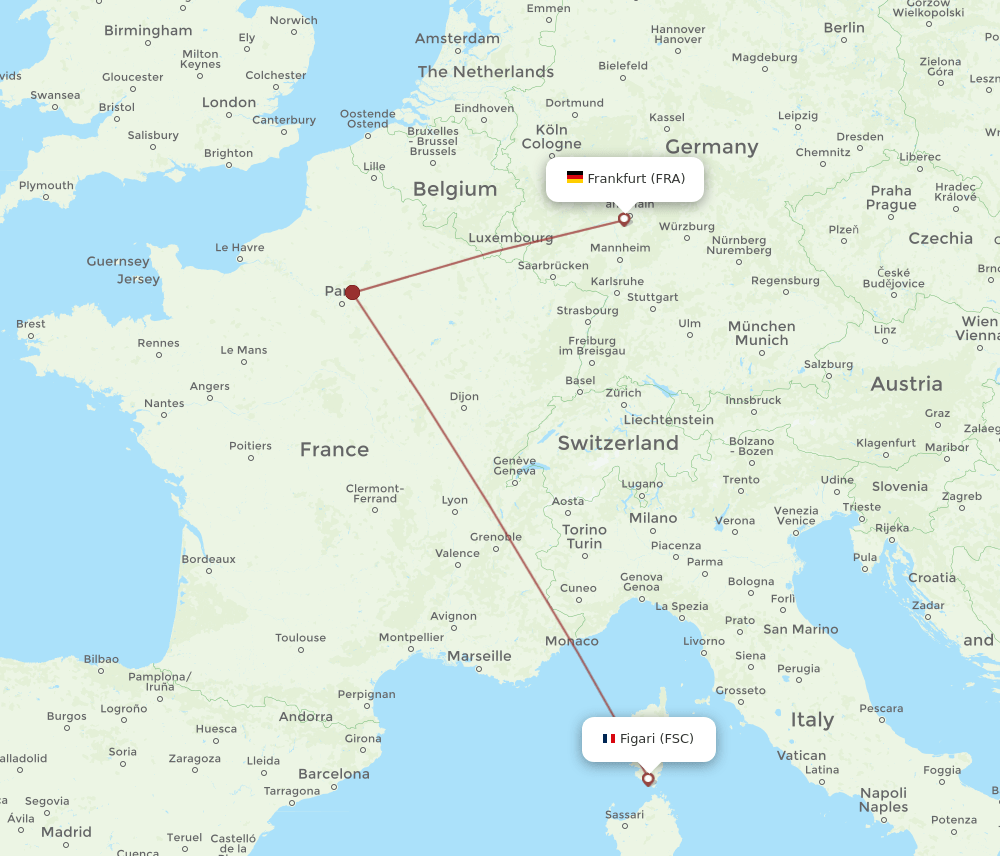 FRA-FSC flight routes