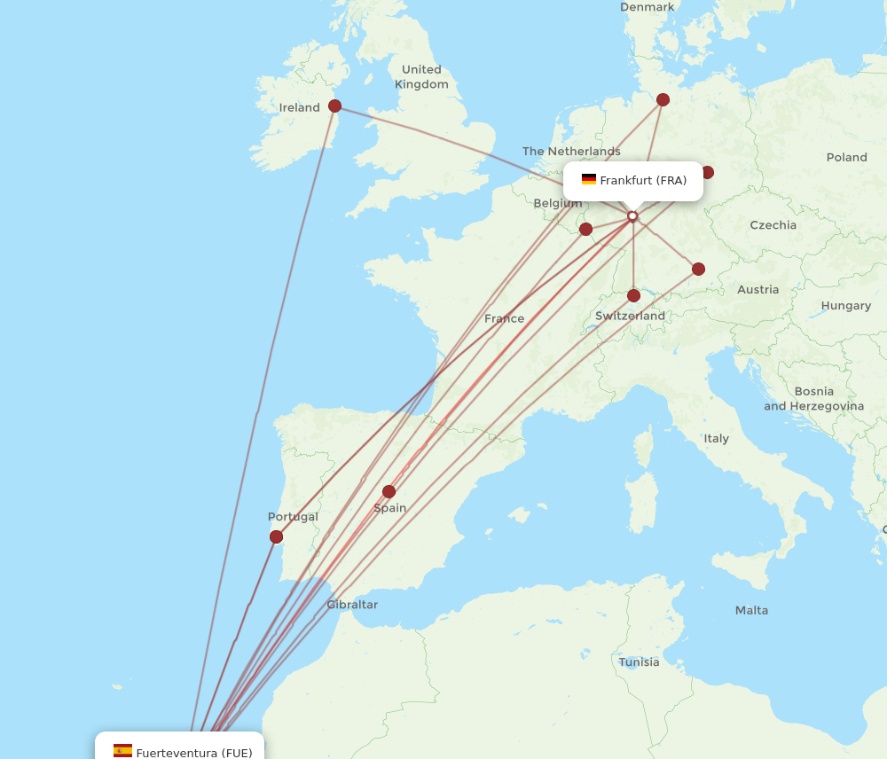 FRA to FUE flights and routes map