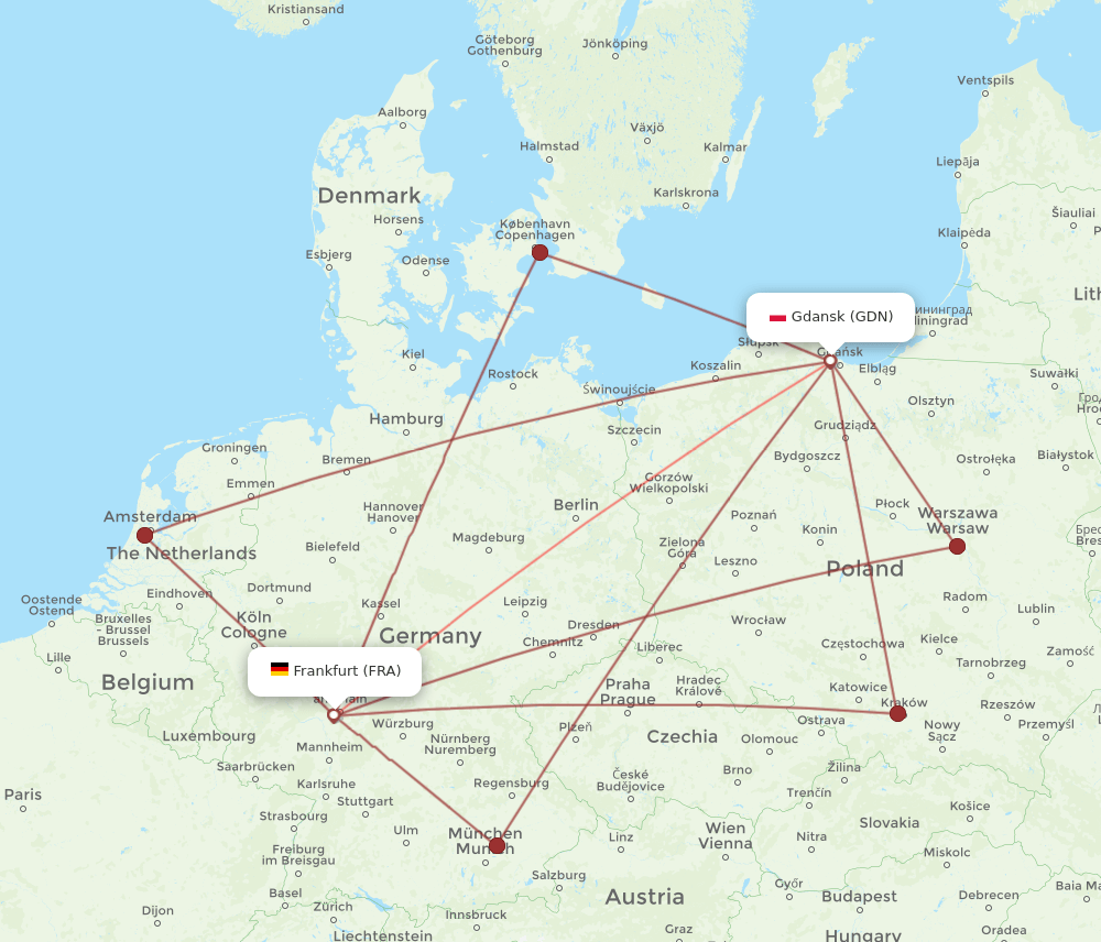 FRA-GDN flight routes