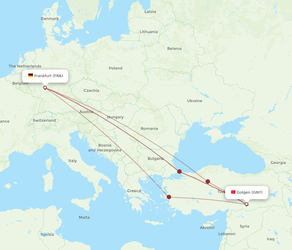 FRA-GNY flight routes