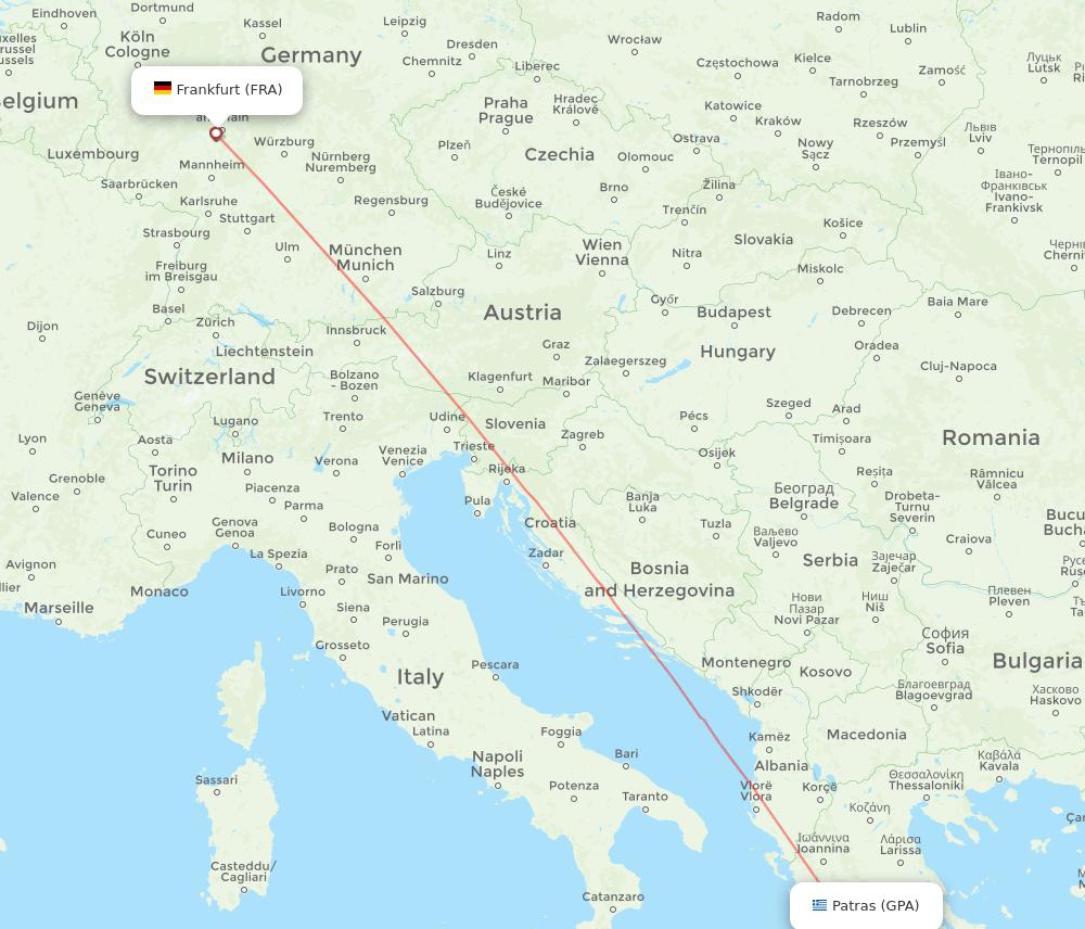 FRA-GPA flight routes