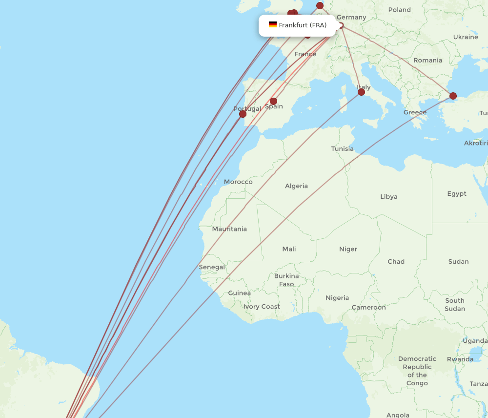 FRA to GRU flights and routes map