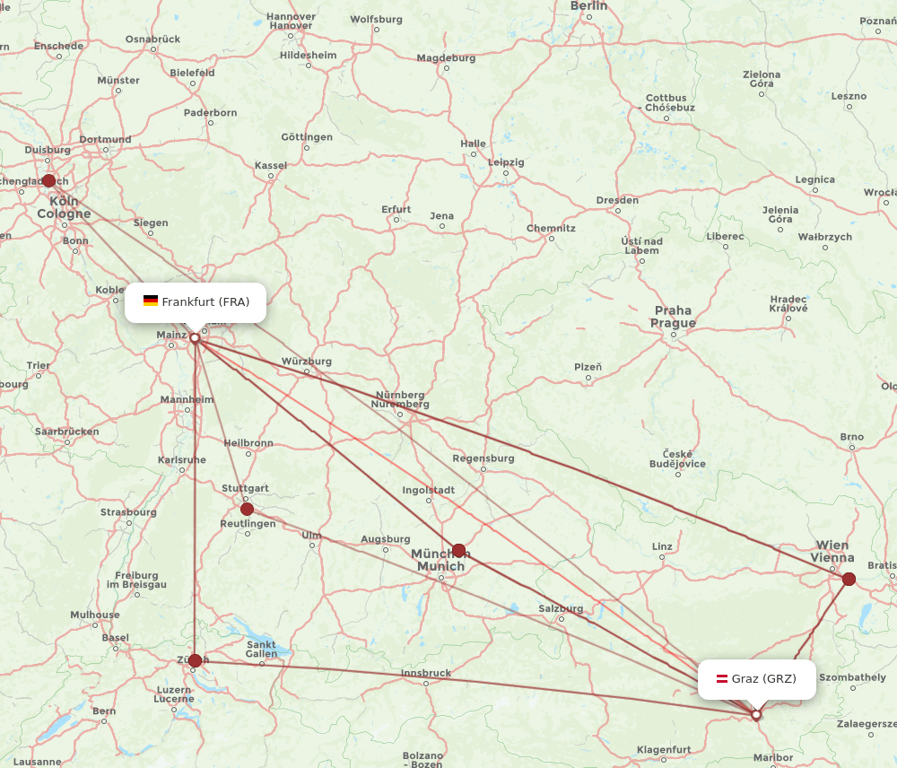 FRA to GRZ flights and routes map