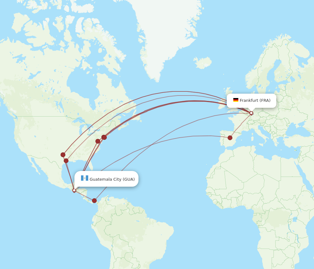 FRA to GUA flights and routes map