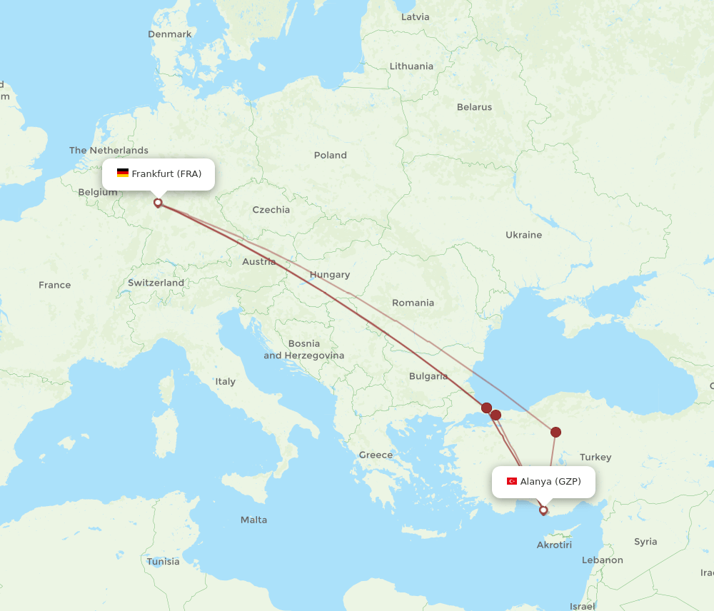 FRA-GZP flight routes