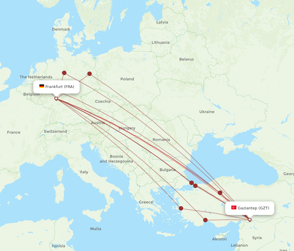 FRA to GZT flights and routes map