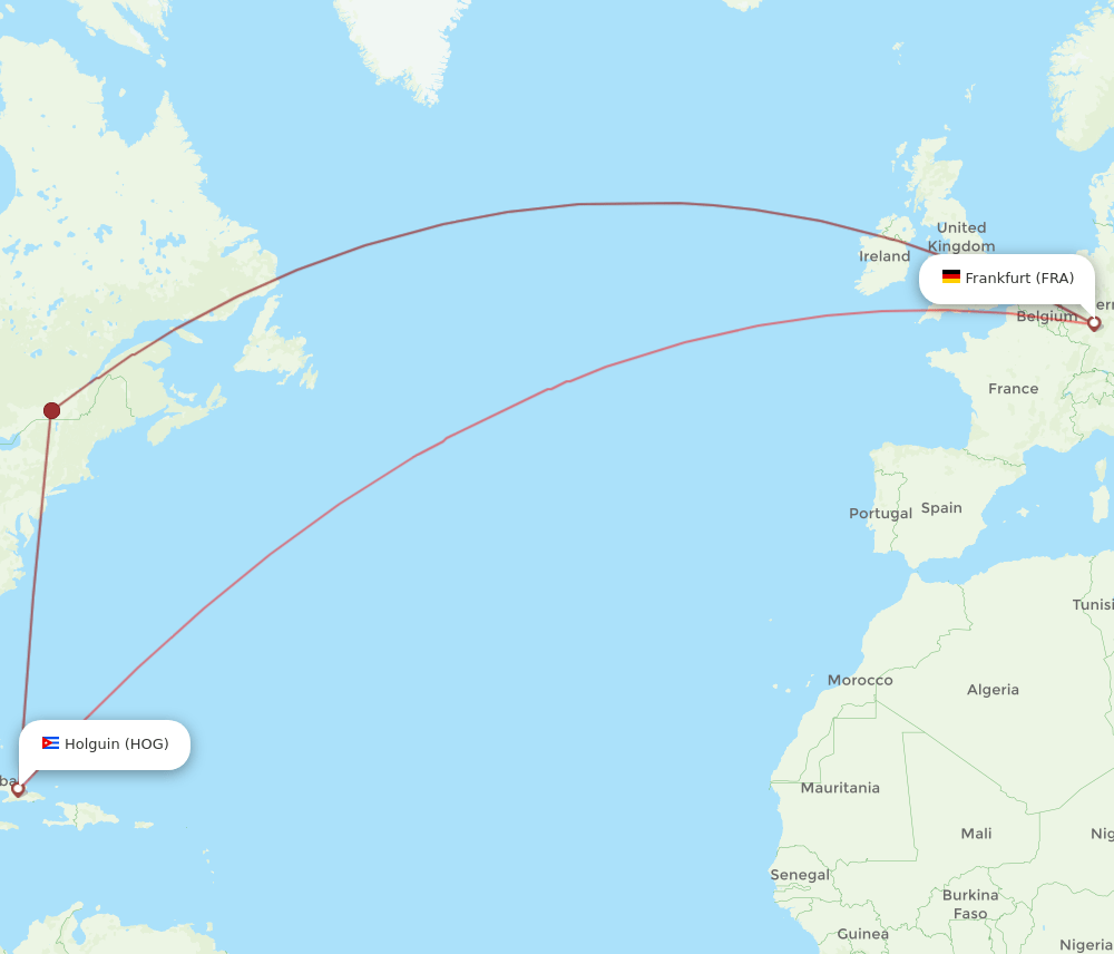 FRA to HOG flights and routes map