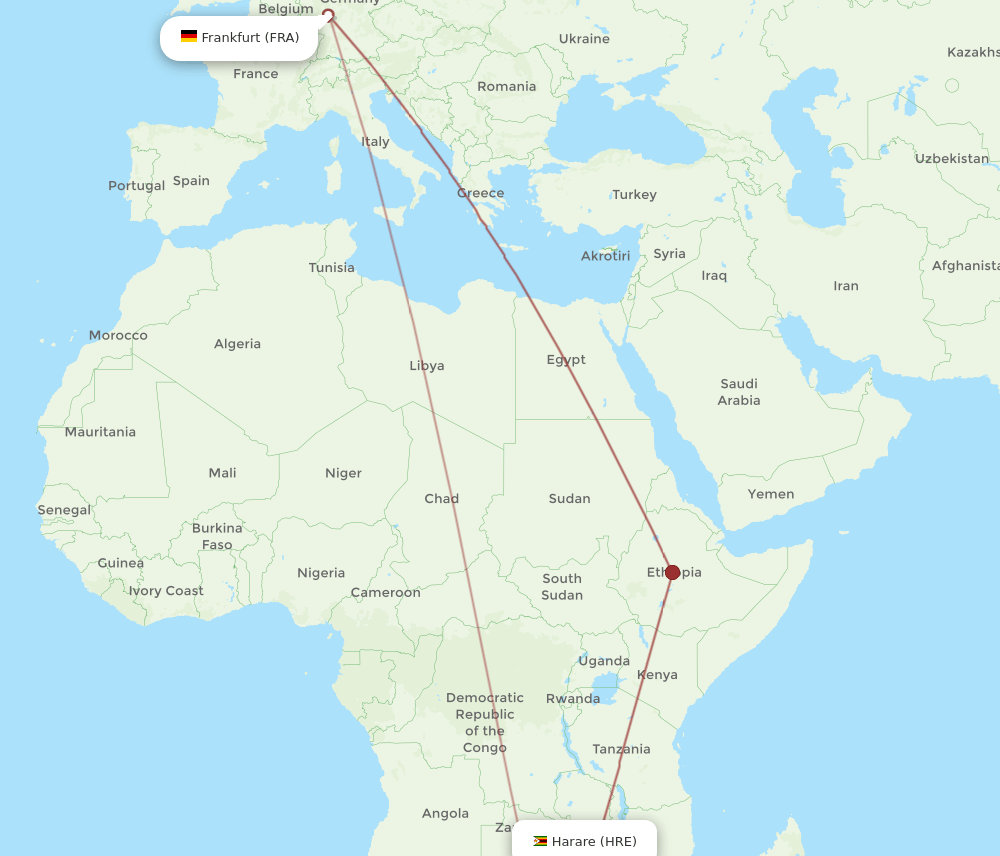 FRA-HRE flight routes
