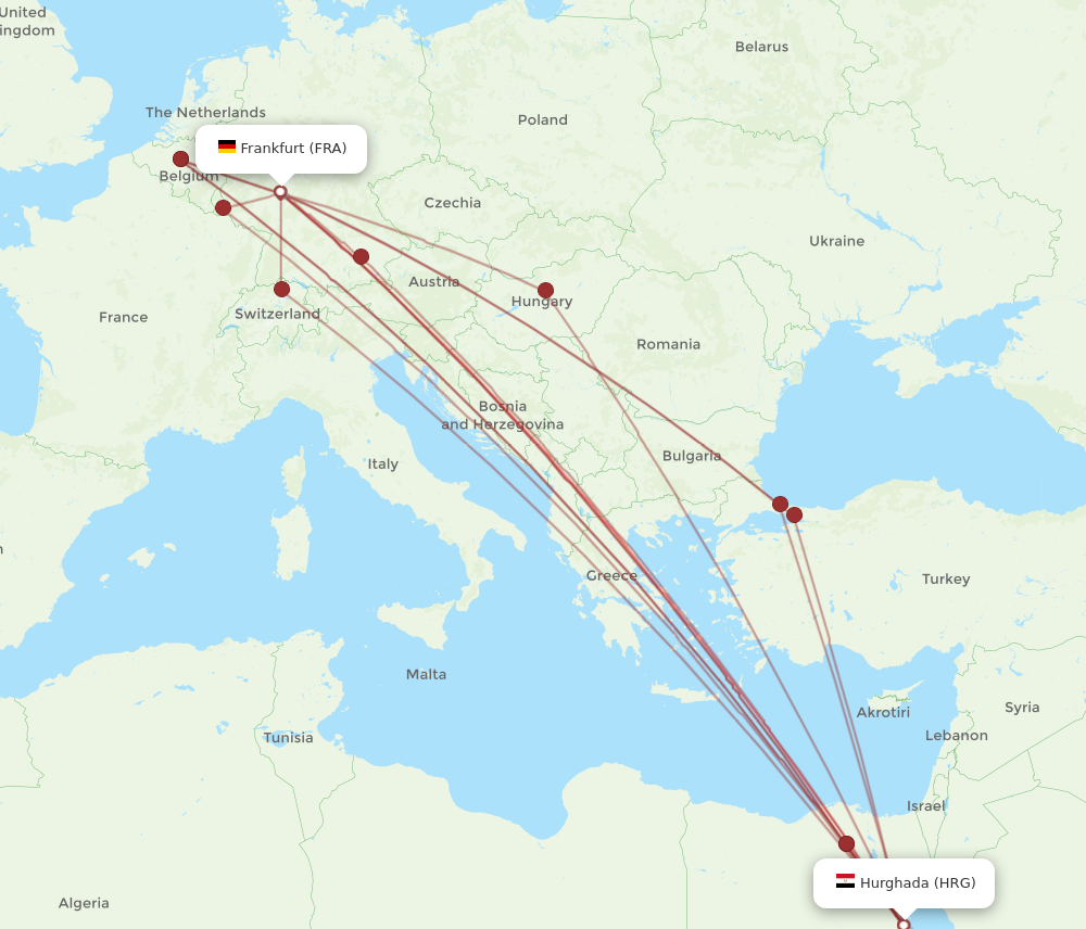 FRA to HRG flights and routes map