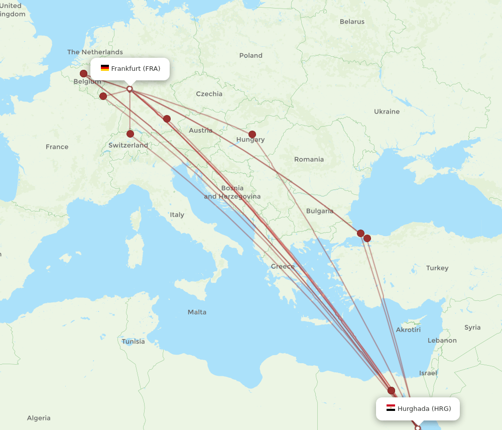 FRA-HRG flight routes