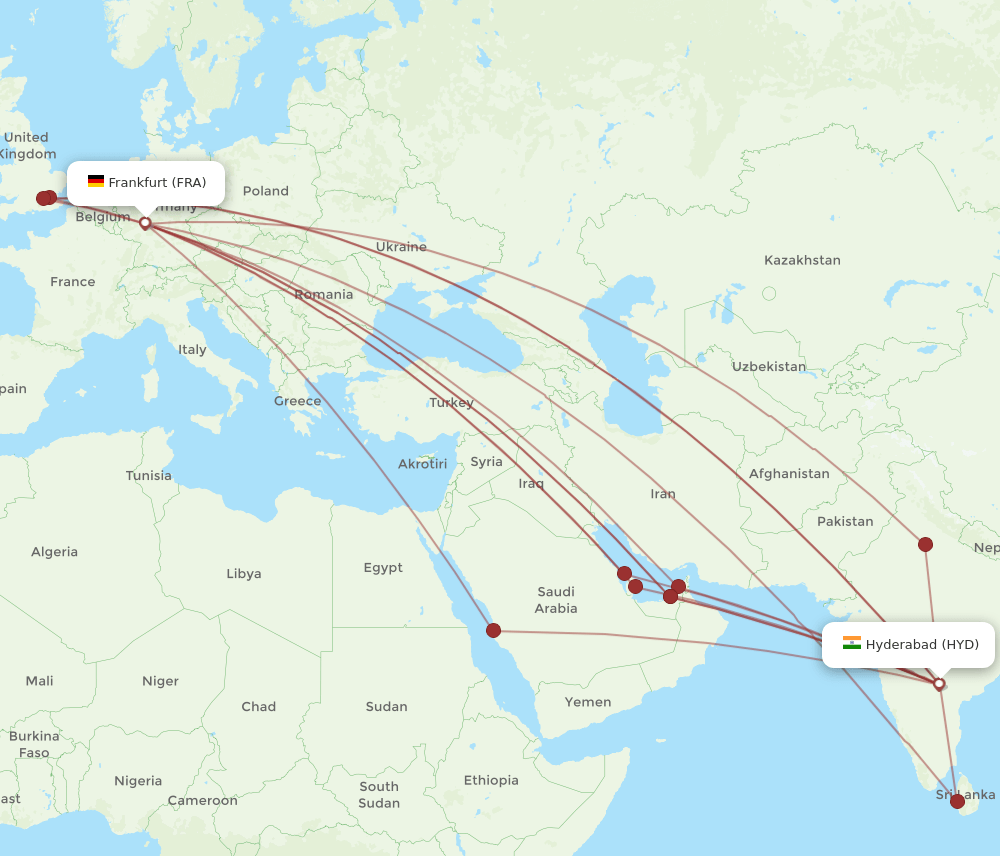 FRA-HYD flight routes