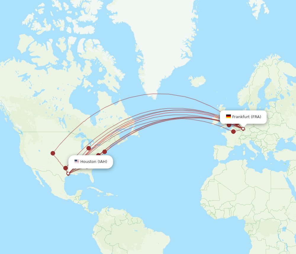 FRA to IAH flights and routes map