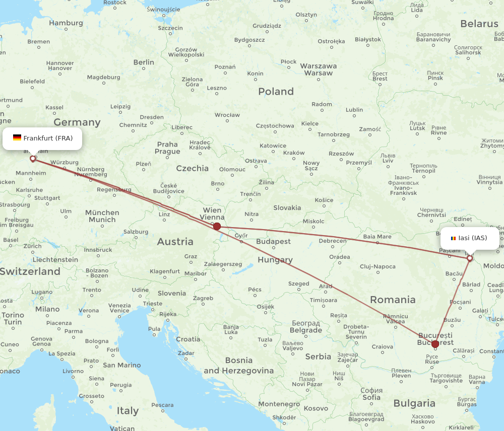 FRA to IAS flights and routes map