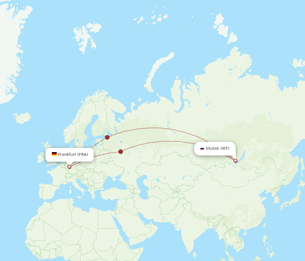 Frankfurt - Irkutsk route map and flight paths