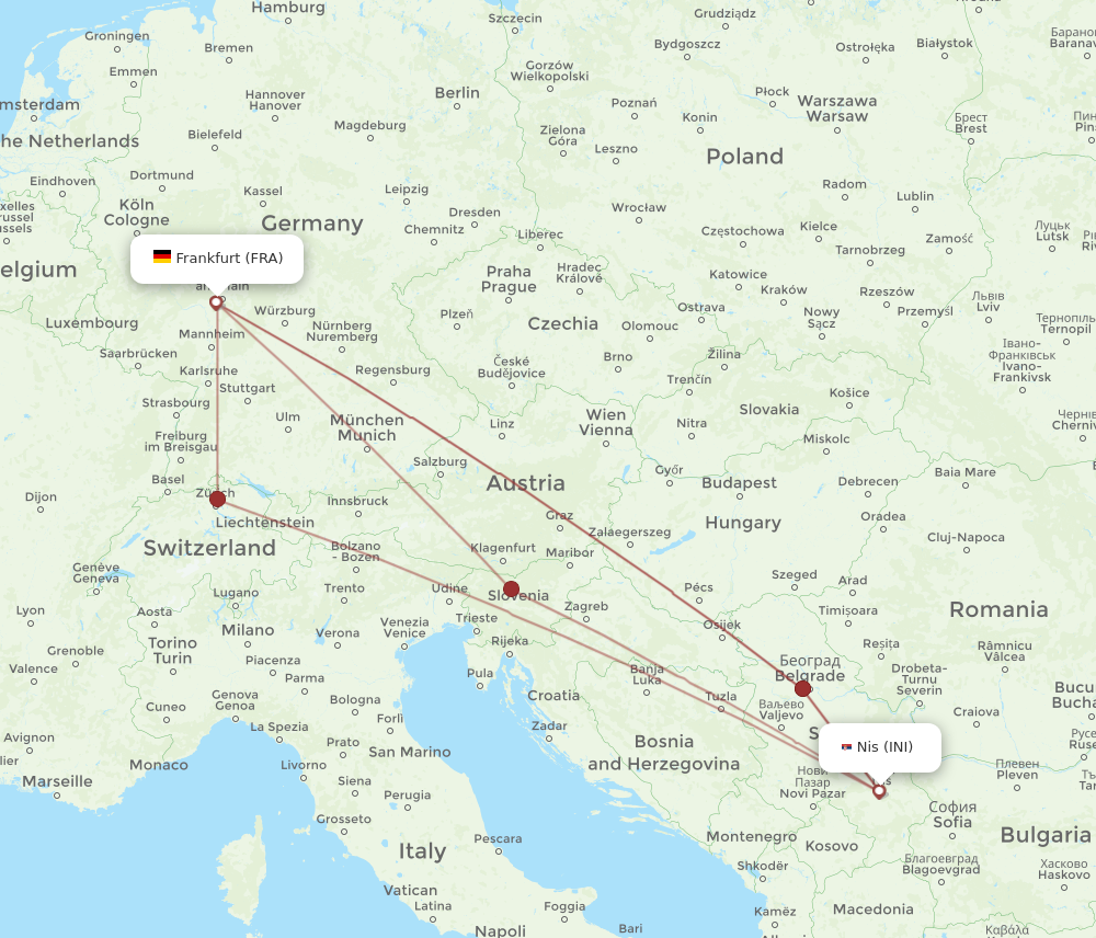 FRA to INI flights and routes map