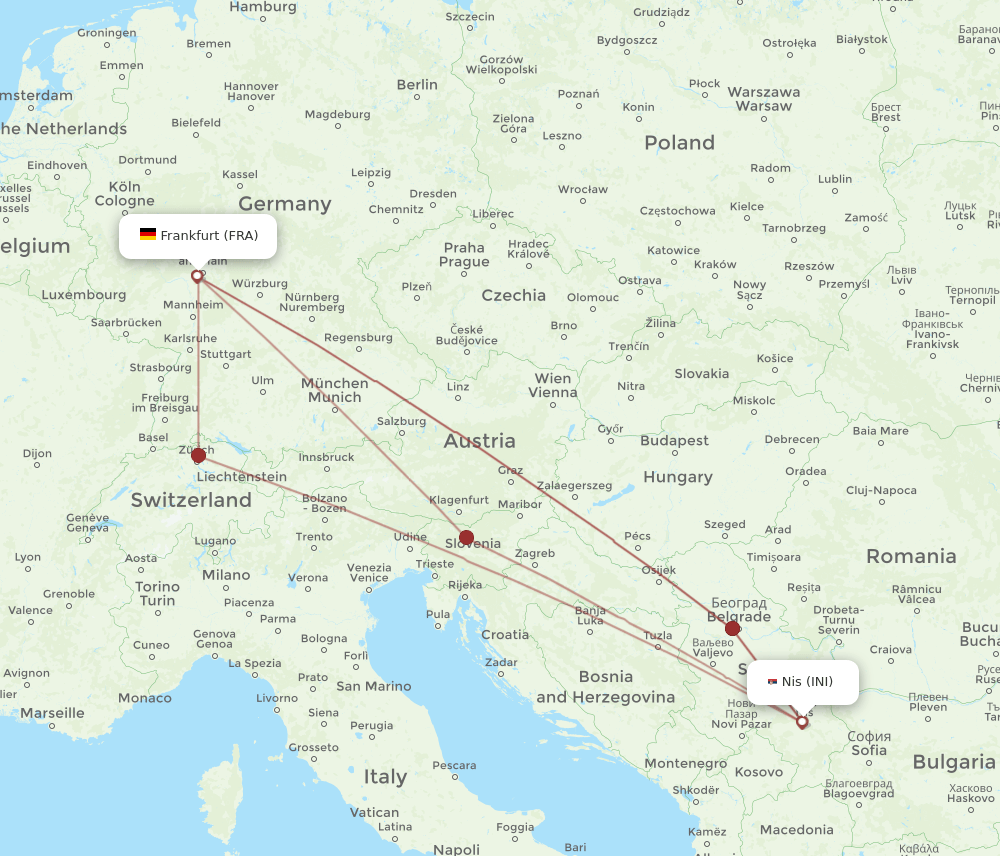 FRA-INI flight routes
