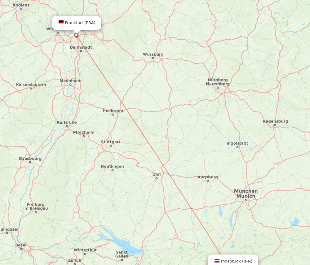 Frankfurt - Innsbruck route map and flight paths