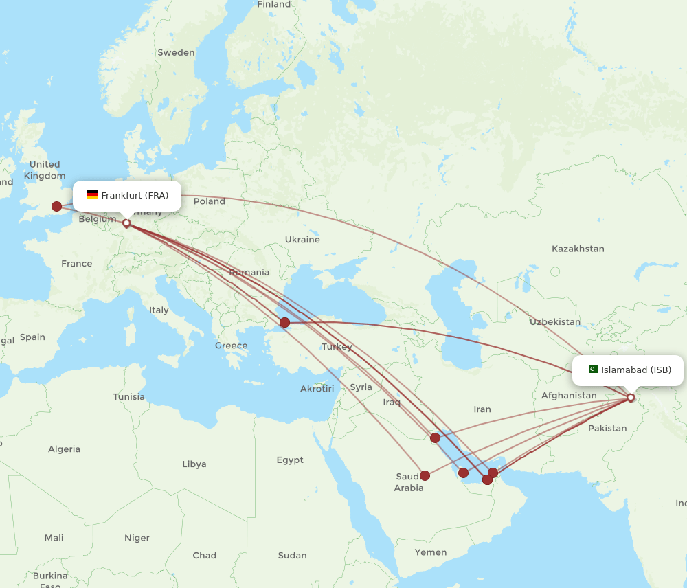 FRA-ISB flight routes