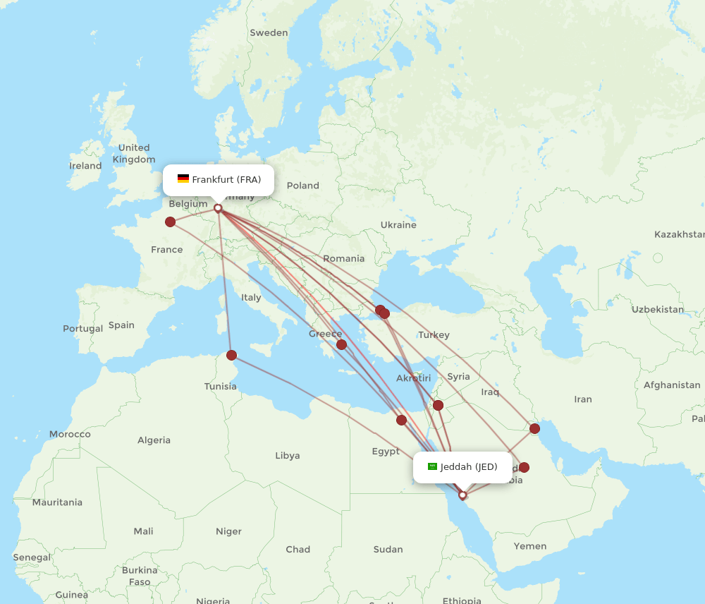 FRA to JED flights and routes map
