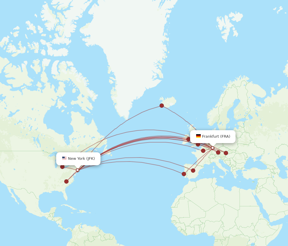 FRA to JFK flights and routes map