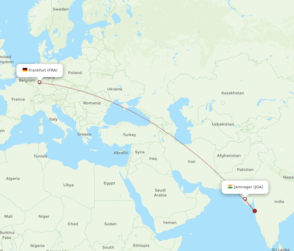 FRA to JGA flights and routes map
