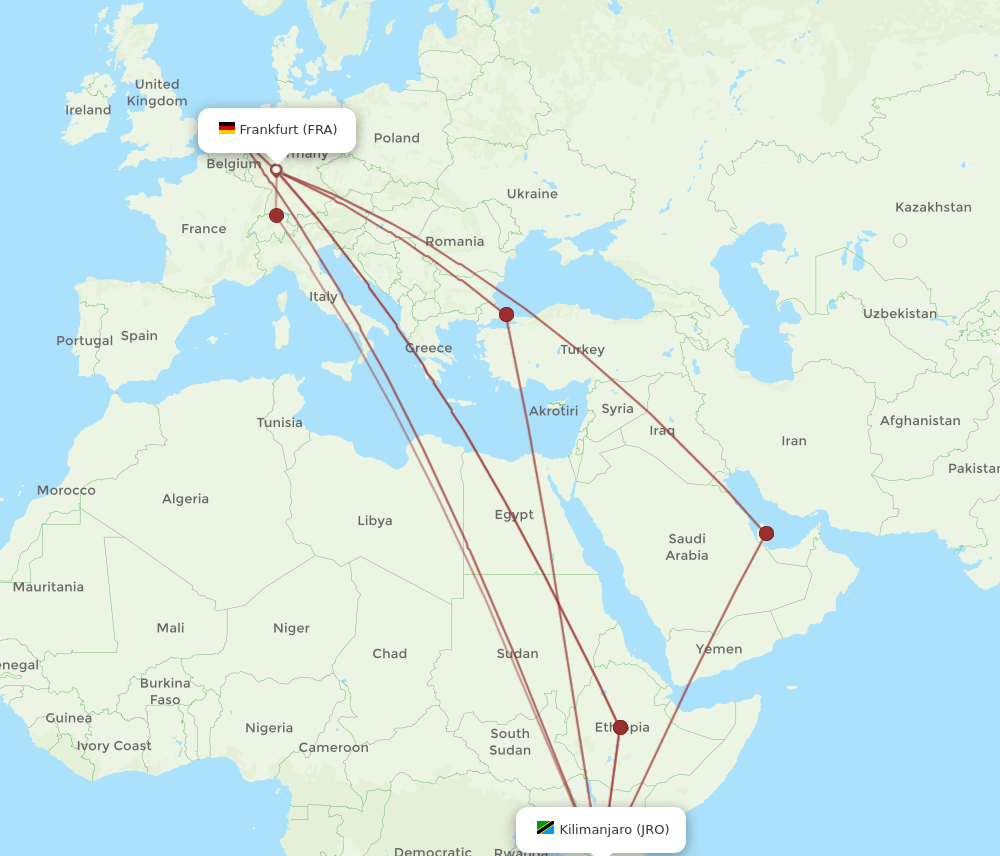 FRA-JRO flight routes