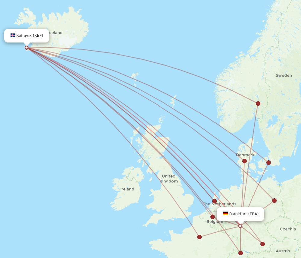 FRA-KEF flight routes