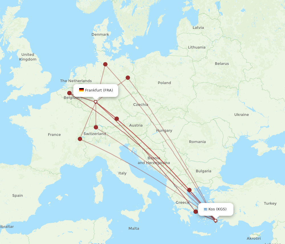FRA to KGS flights and routes map