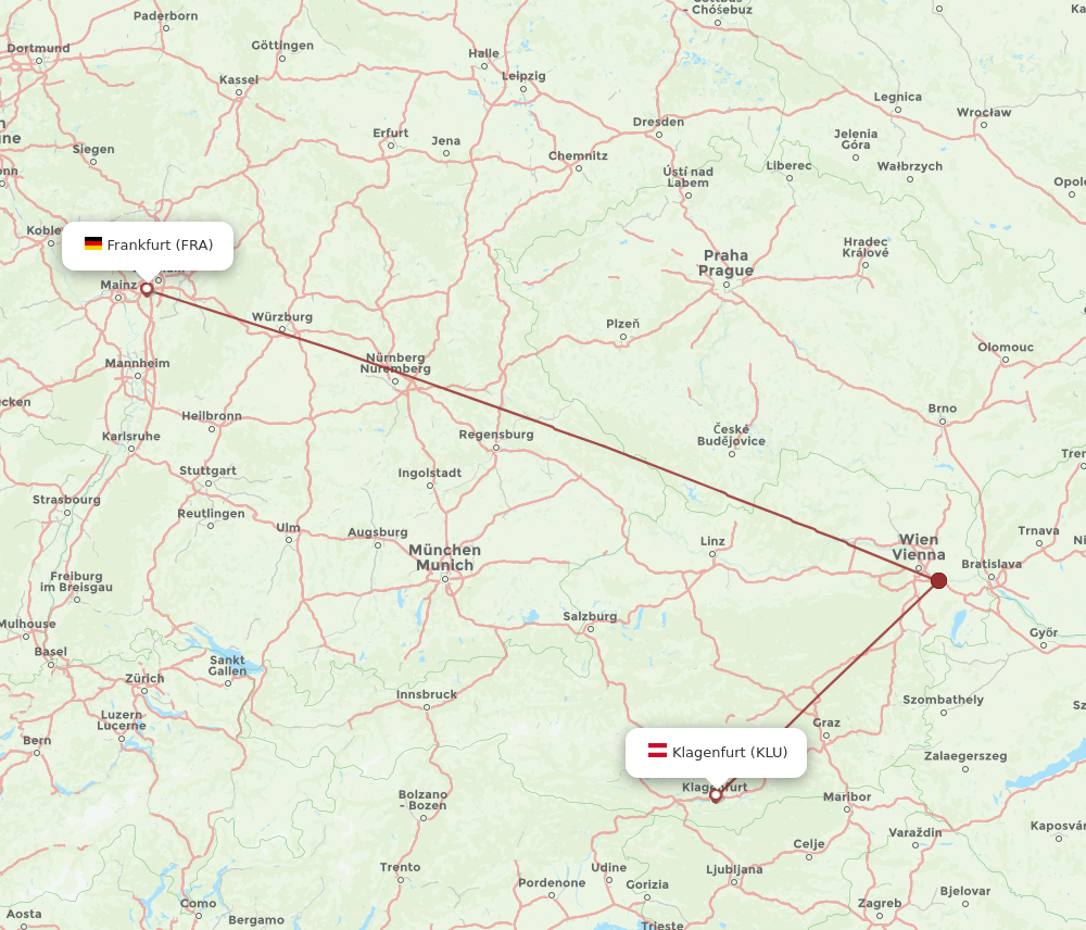 FRA to KLU flights and routes map