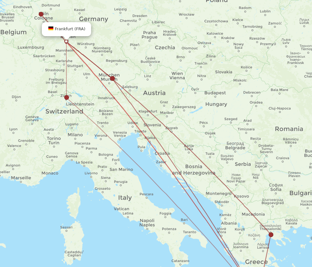FRA-KLX flight routes
