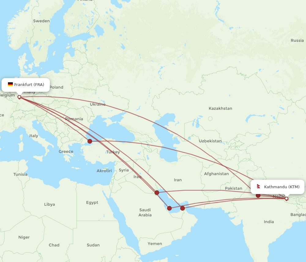 FRA-KTM flight routes