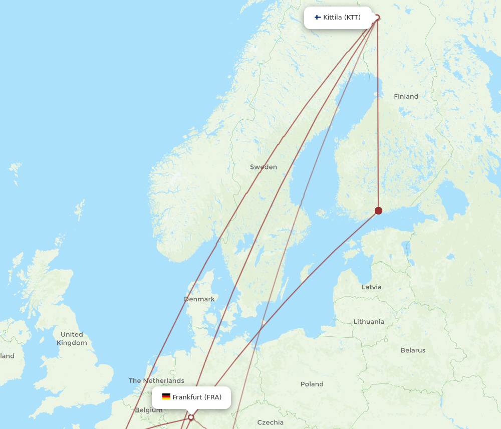 FRA-KTT flight routes