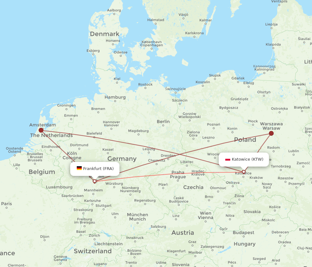 FRA to KTW flights and routes map