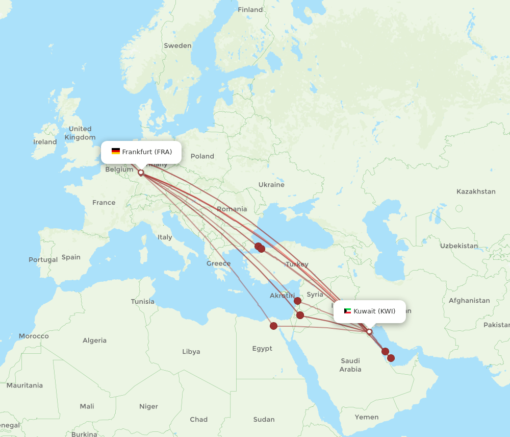 FRA-KWI flight routes