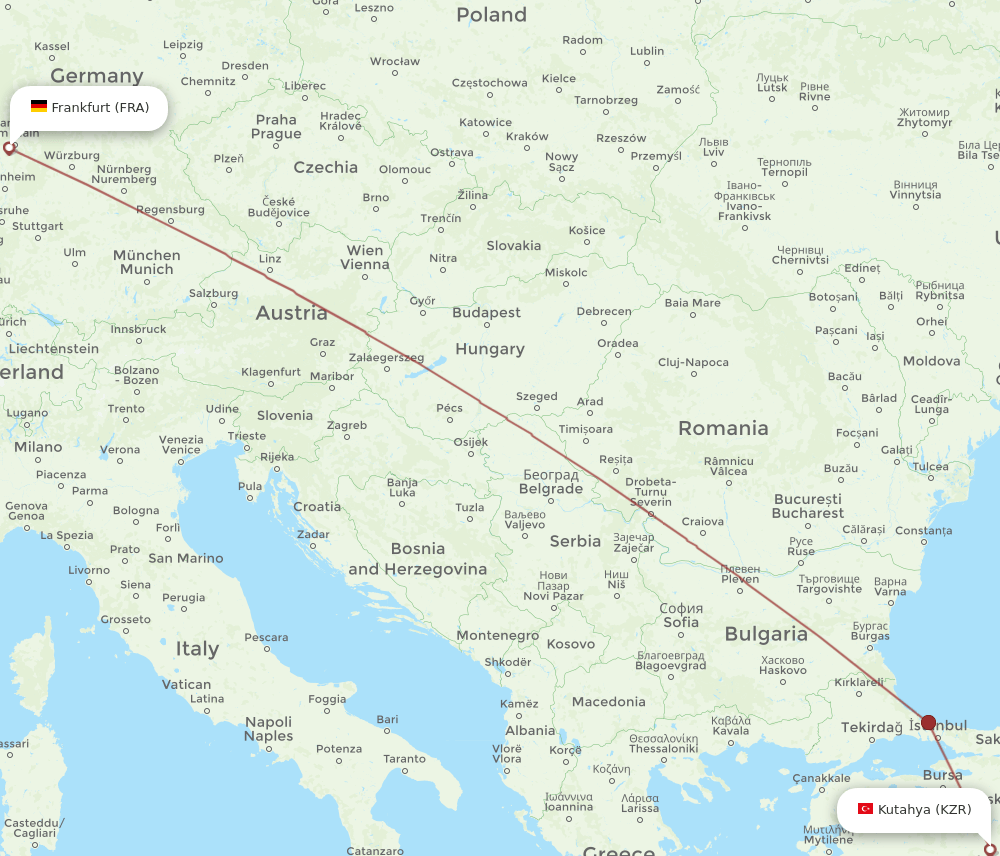 FRA-KZR flight routes