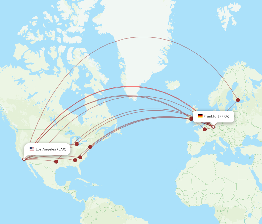 FRA to LAX flights and routes map